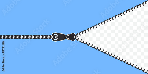 Open clasp. Closed and open zipper. Light blue background with clasp. Vector illustration