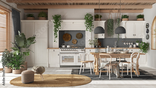 Obraz na plátně Wooden country kitchen in white and gray tones