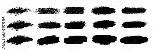 Vector set of hand drawn brush strokes  stains for backdrops. Monochrome design elements set. One color monochrome artistic hand drawn backgrounds.