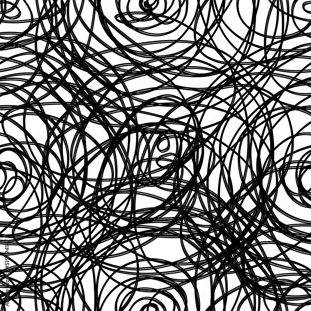 Abstract hand drawn shapes doodle seamless pattern. Black freehand scribbles on white background. Abstract wallpaper design, textile print Abstract hand drawn shapes doodle seamless pattern. Black freehand scribbles on white background. Abstract wallpaper design, textile print