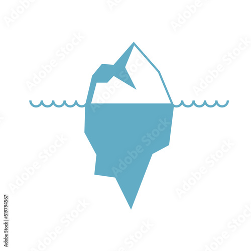 Big iceberg icon with huge underwater part. North antarctic coast. Vector outline illustration isolated on white background.