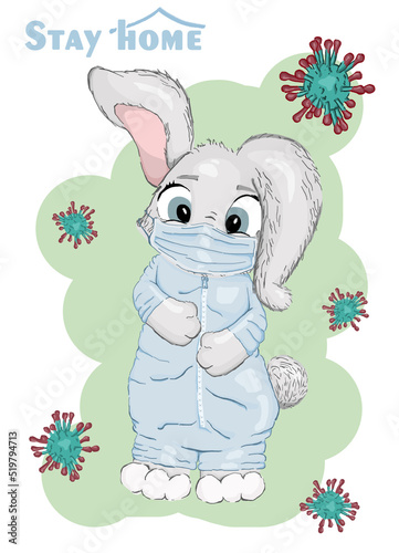Little rabbit in a protective suit