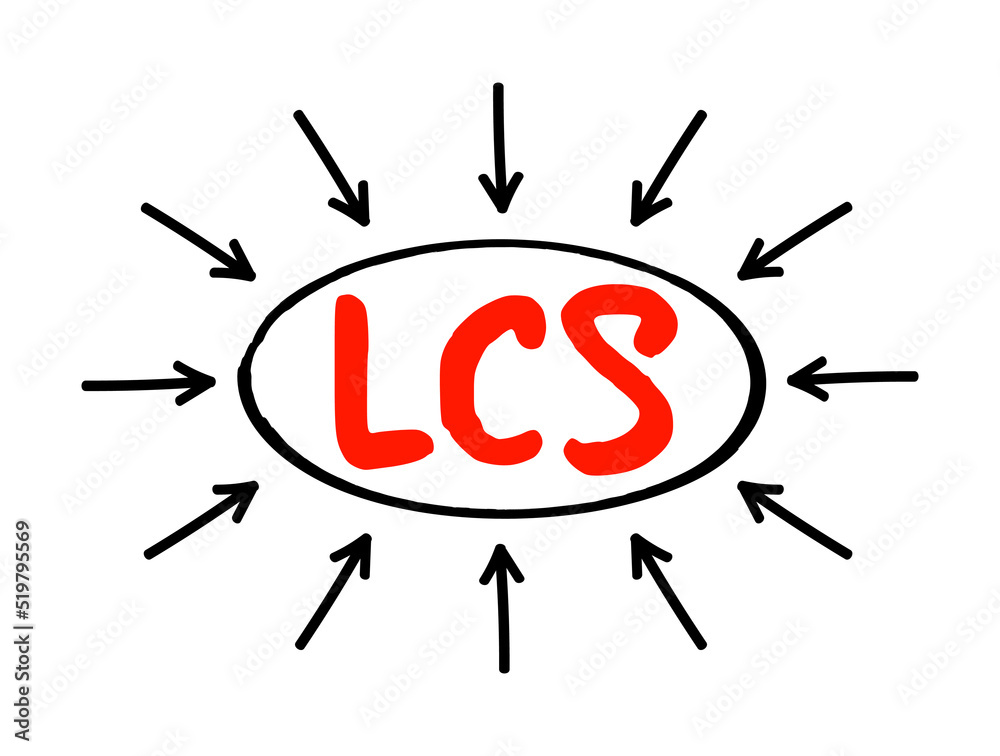 LCS - Least Cost Selection acronym text with arrows, business concept background