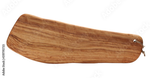 Wooden chopping board from olive wood isolated on white, top view 