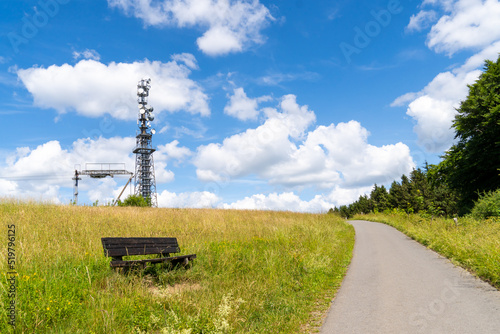 Observation tower at Schomberg Wildewiese in Sauerland. Cellular tower in nature.
 photo