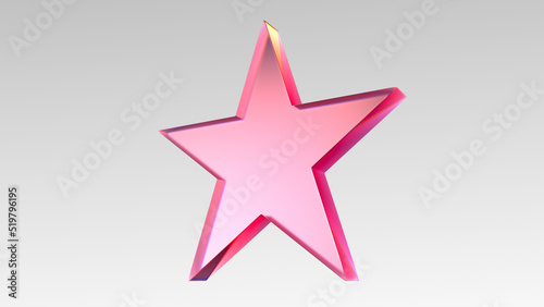 Vászonkép pink glassy crystal star illustration 3d rendering on the white background