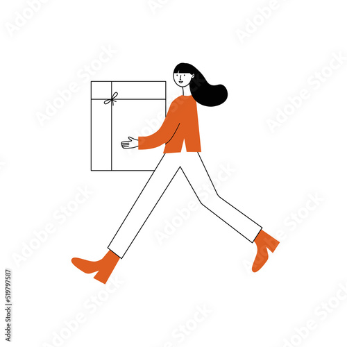 Cute illustration girl with gift, suprise or present.