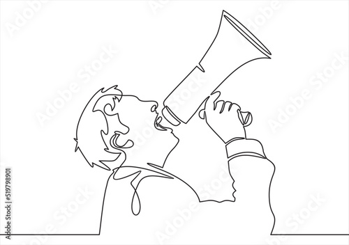 Angry business boss shouting with his megaphone-continuous line drawing 