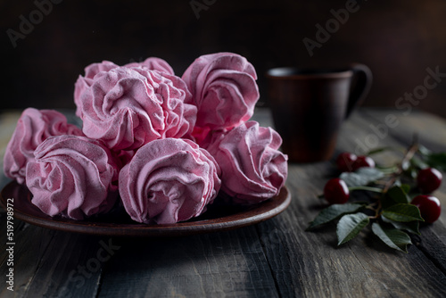 Bilde på lerret Cherry pink zephyr summer dessert a rustic style