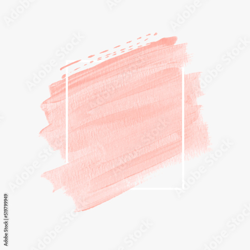 Subtle light pink brush stroke paint background over square frame. Vector. Perfect beauty art design for logo, sale banner or business card.
