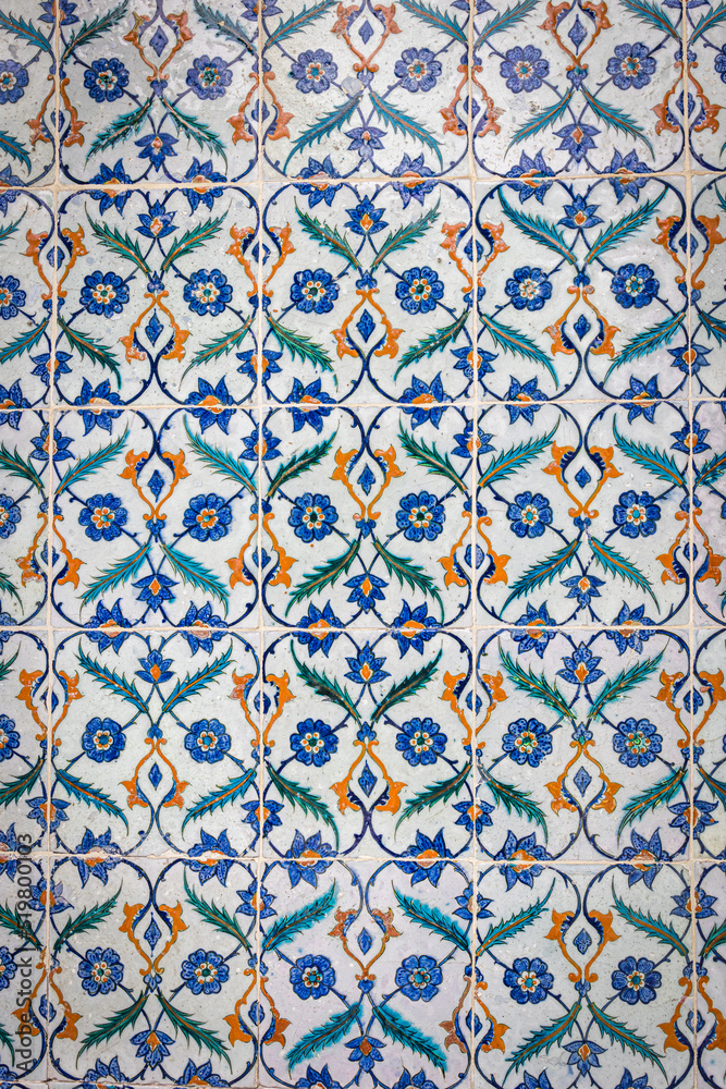 Painted tiles in Topkapi Palace, Istanbul, Turkey