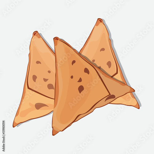 Samosa with vegetable stuffed crunchy snack, Vector Illustration