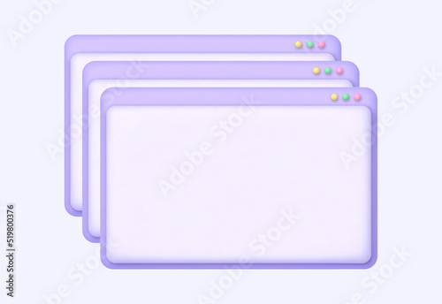 Browser window glitch, PC user interface lag, dialog box notification duplicated several times. 3D vector illustration.