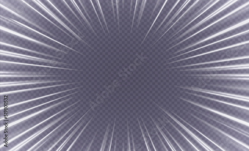 Speed lines, zoom in motion effect, light color trails, manga movement frame concept. Speed of light, stars in motion, radial overlay vector backdrop.