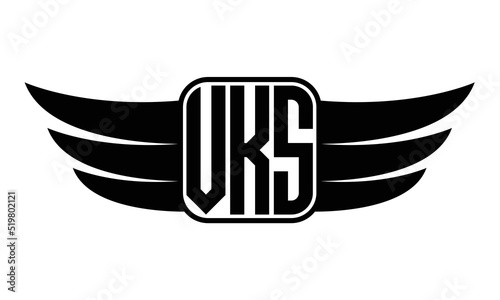 VKS three Letter wing minimalist creative concept icon eagle symbol professional black and white logo design, Vector template photo