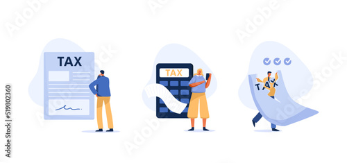  Tax calculation, making income tax return and calculating business invoices. Vector illustration