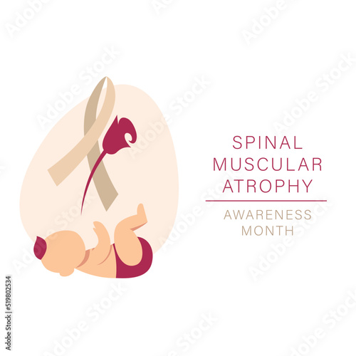 A square vector image with a baby and spinal muscular atrophy symbols. SMA awareness month,