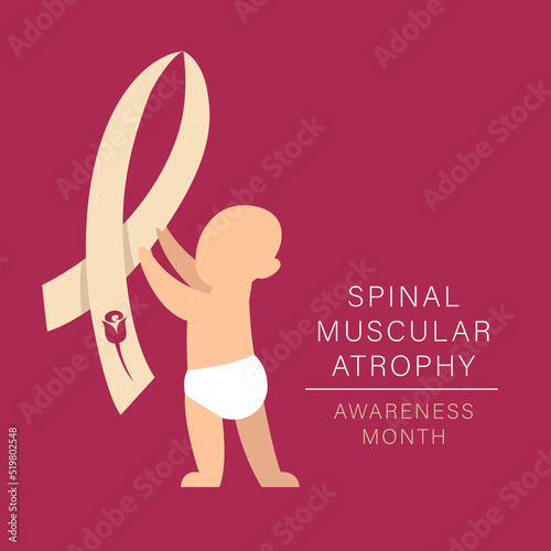 A square vector image with a baby and spinal muscular atrophy symbols. SMA awareness month,