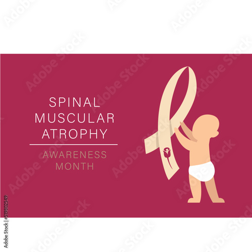 A horizontal vector image with a baby and spinal muscular atrophy symbols. SMA awareness month,