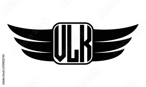 VLK three Letter wing minimalist creative concept icon eagle symbol professional black and white logo design, Vector template