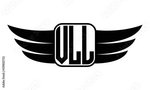 VLL three Letter wing minimalist creative concept icon eagle symbol professional black and white logo design, Vector template photo