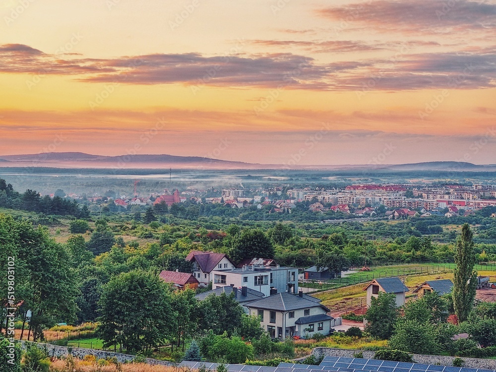 sunset over the city of Kielce in Poland sunset over the city of Kielce in Poland