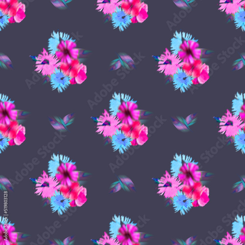 Botanical background with watercolor blurred flowers. Seamless pattern.
