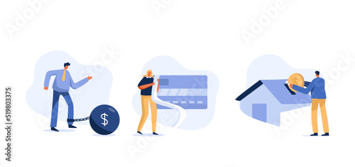 financial problems. Credit card debt. Home loan. financial failure or mistake. flat character. vector illustration