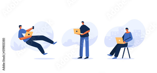 Freelancer working with laptop. .Employees choose to work remotely from home. flat character. Vector illustration.