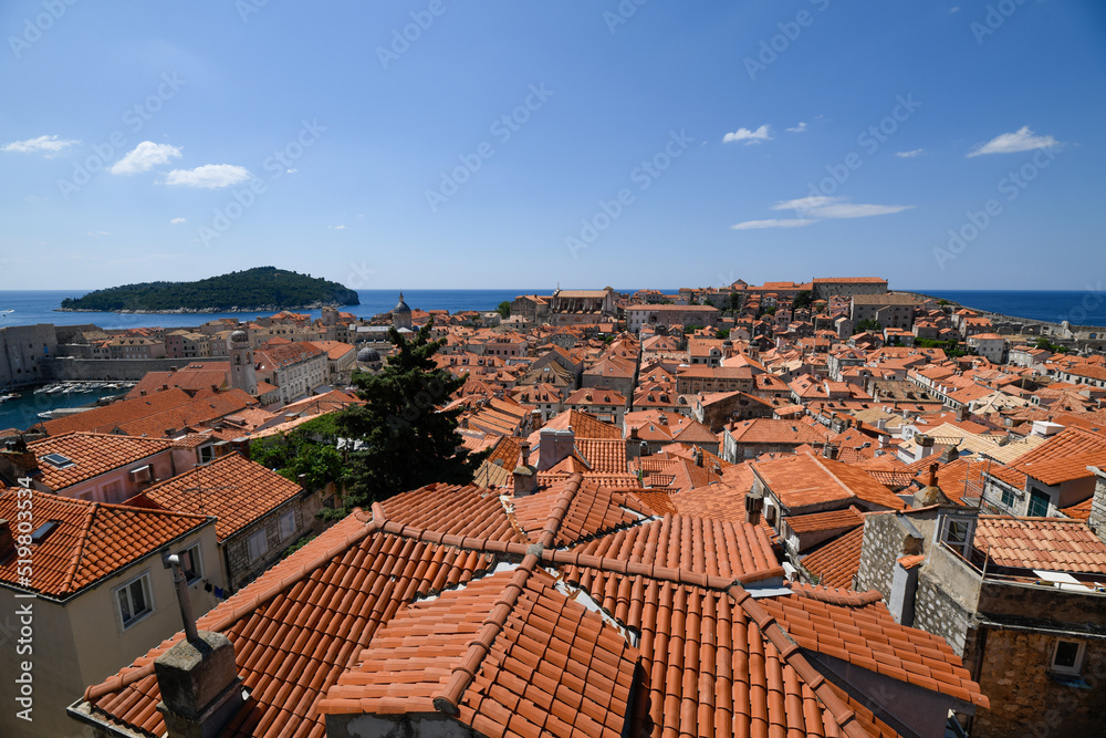 Arial of Dubrovnik rooftops