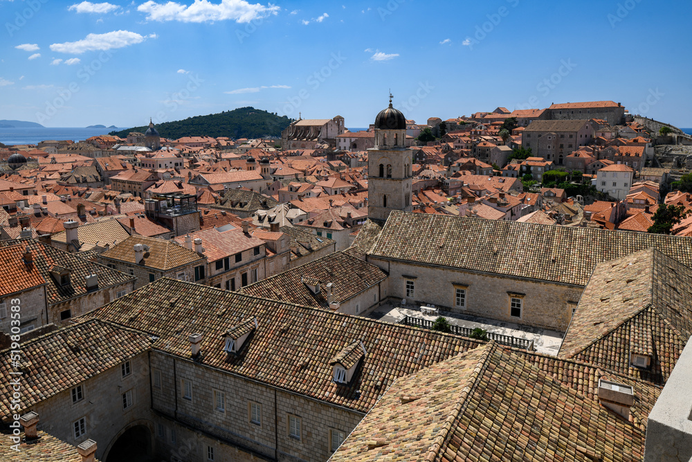Aerial of Dubrovnik rooftops, Croatia