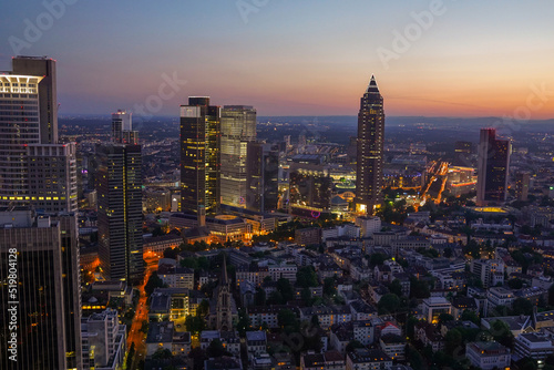 The skyline of Frankfurt Am Main and the fair tower("Bleistift") in the dawn. © Frema