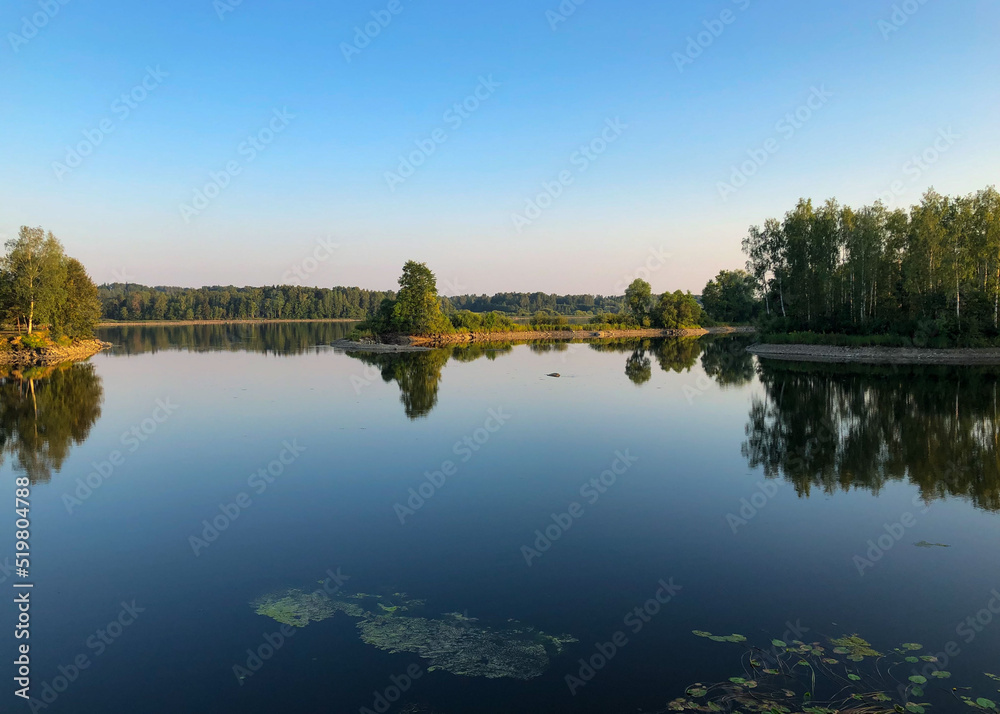 Landscape view of Daugava River in Latvia. Summer Time Natural Light Landscape view of Daugava River in Latvia. Summer Time Natural Light