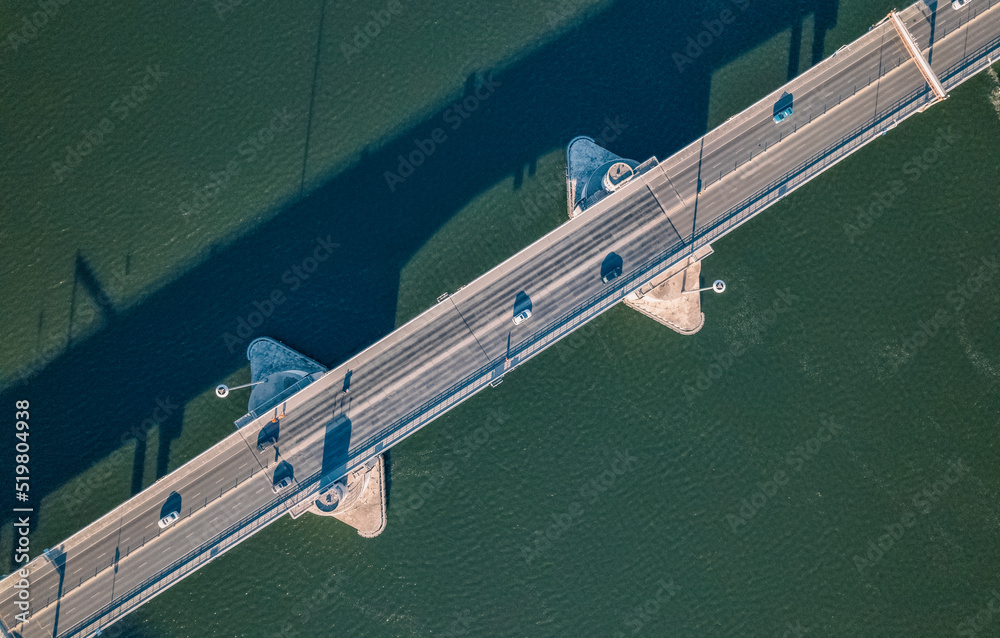 Aerial shot of bridge over river