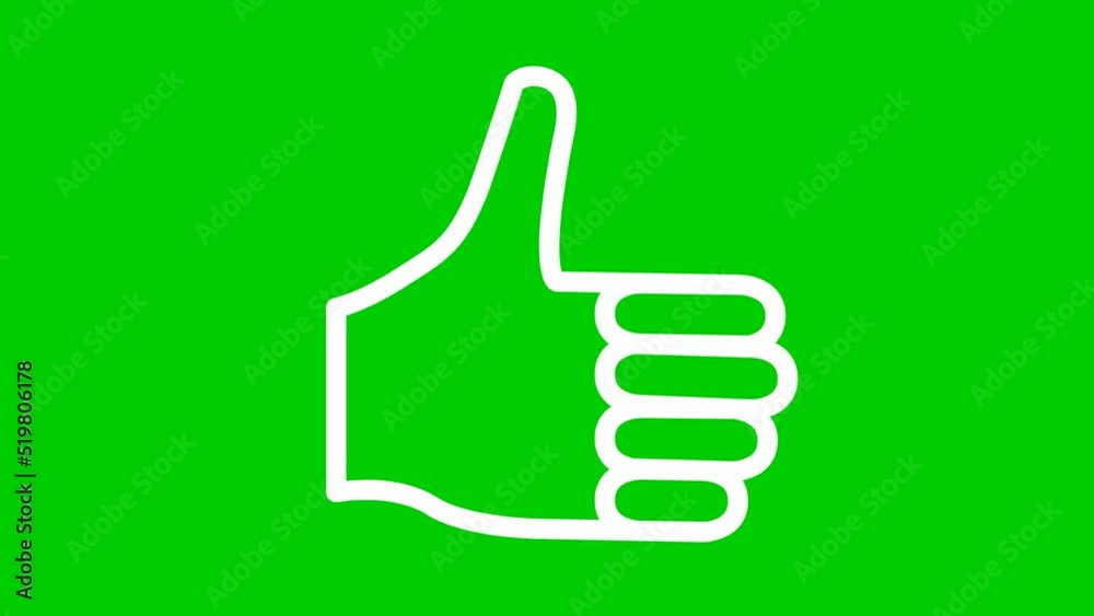 Animated white line symbol of like. Hand icon. Looped video. Vector flat illustration isolated on the green background. Animated white line symbol of like. Hand icon. Looped video. Vector flat illustration isolated on the green background.
