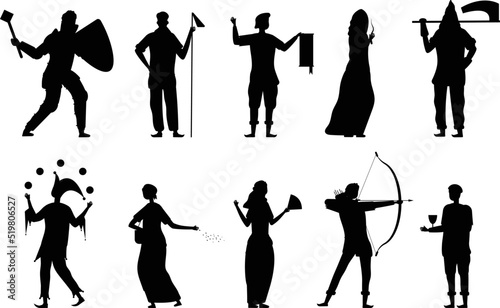 Fairy knight court lady executioner archer king warrior joker medieval Silhouettes
