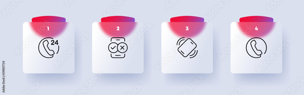 Phone calls set icon. Landline, business contacts, 24, around the clock, accept, decline, ring. Communication concept. Glassmorphism style. Vector line icon for Business and Advertising Phone calls set icon. Landline, business contacts, 24, around the clock, accept, decline, ring. Communication concept. Glassmorphism style. Vector line icon for Business and Advertising