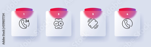 Phone calls set icon. Landline, business contacts, 24, around the clock, accept, decline, ring. Communication concept. Glassmorphism style. Vector line icon for Business and Advertising