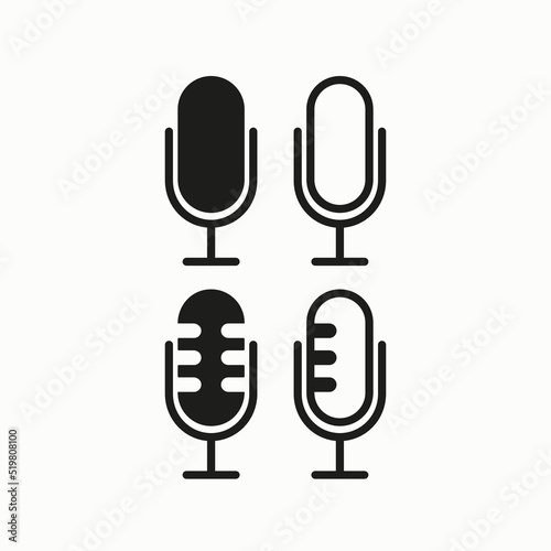 Microphones set icon. Record, recordings, sing songs, stage, performance, loud, singer, speaker, music, speech. Sound concept. Vector line icon for Business and Advertising