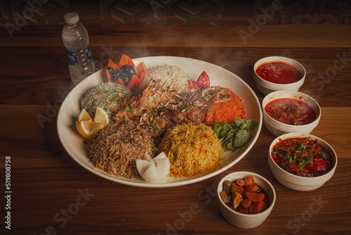 Plate of arabic food wish and broth