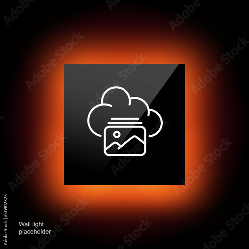 Store photos in cloud storage line icon. Digital image, picture, landscape, online, remote server, data transfer, keep, view. Internet concept. Glassmorphism style. Vector line icon for Business