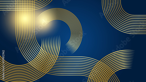 Abstract template blue geometric diagonal background with golden line. Luxury style.