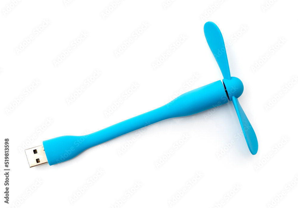 Blue small usb fan isolated on white background Blue small usb fan isolated on white background