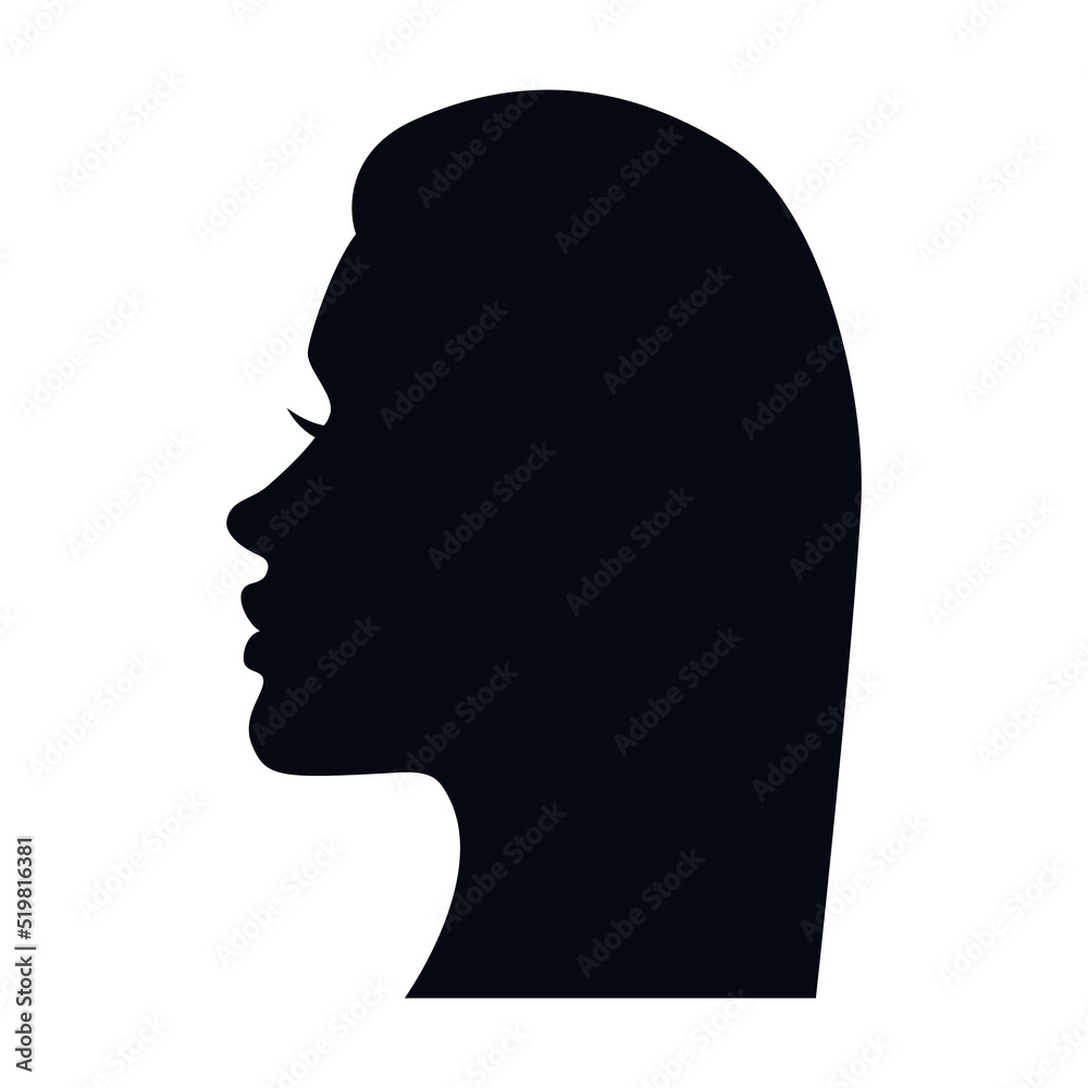 Vector black silhouette of a female head profile isolated on a white background
