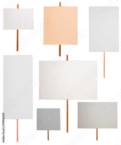 Set with different blank protest signs on white background