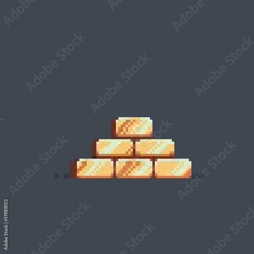 pile of golden bar in pixel art style