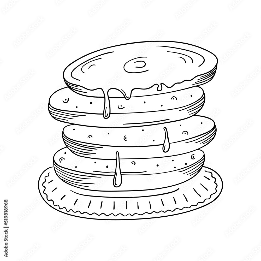 Hand drawn pancakes isolated on a white background. Doodle, simple
