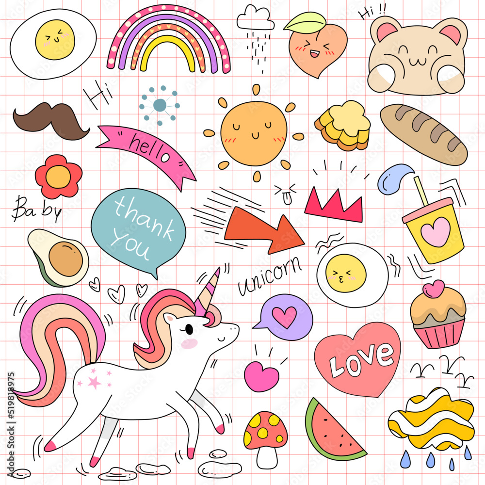 Set of design element and icon in hand drawn doodle style vector illustration Set of design element and icon in hand drawn doodle style vector illustration
