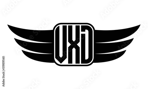 VXD three Letter wing minimalist creative concept icon eagle symbol professional black and white logo design, Vector template photo