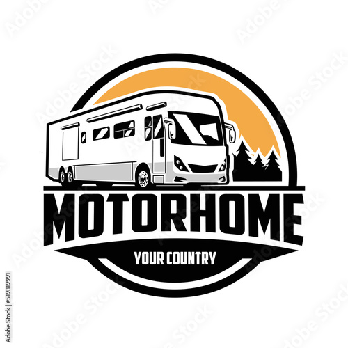 Premium Motorhome RV camper van circle emblem logo vector isolated